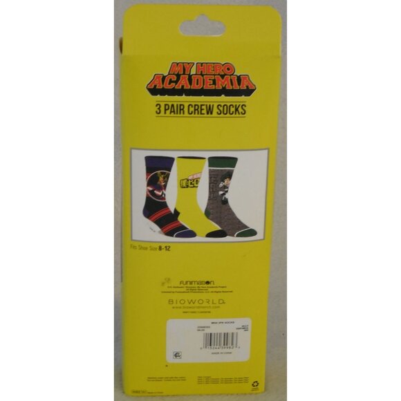 My Hero Academia Crew Socks 3 Pair Pack Men's Shoe Size 8 to 12 - Picture 3 of 3